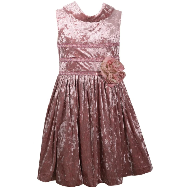 Bonnie Jean Girls Rose Crushed Velvet Party Dress