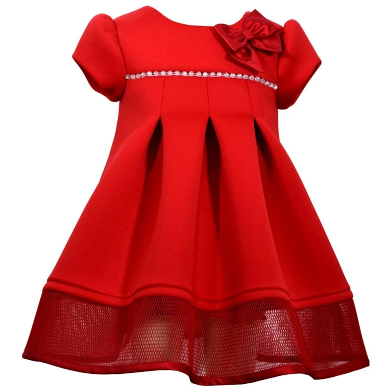 Bonnie Jean Girls Red Pleat Mesh Hem Holiday Dress