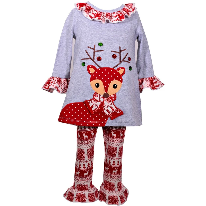 Bonnie Jean Girls Gray Heather Reindeer Knit Legging Set