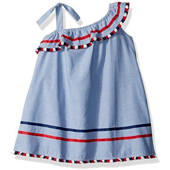 Bonnie Jean One Shoulder Chambray Patriotic Tassle Dress 4T - 16