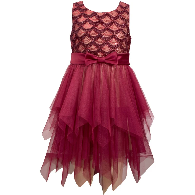 Bonnie Jean Rose Tulle Sequin Hanky Hem Party Dress