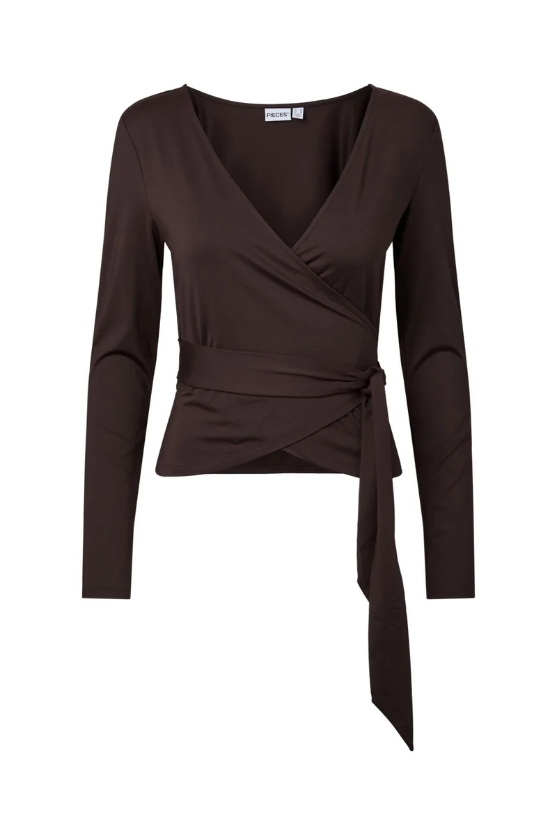 Pieces - Pcester Ls Wrap Top Mwa - 5105367 Chocolate Plum