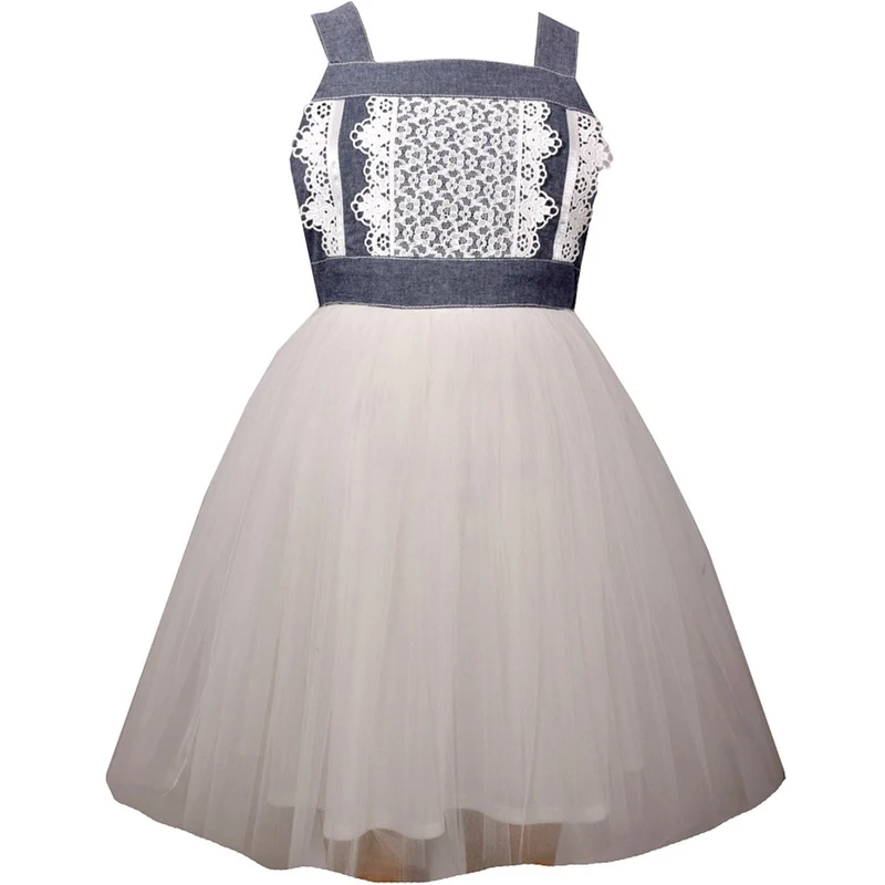 Bonnie Jean Girls Chambray and Lace Tulle Party Dress 4 - 16