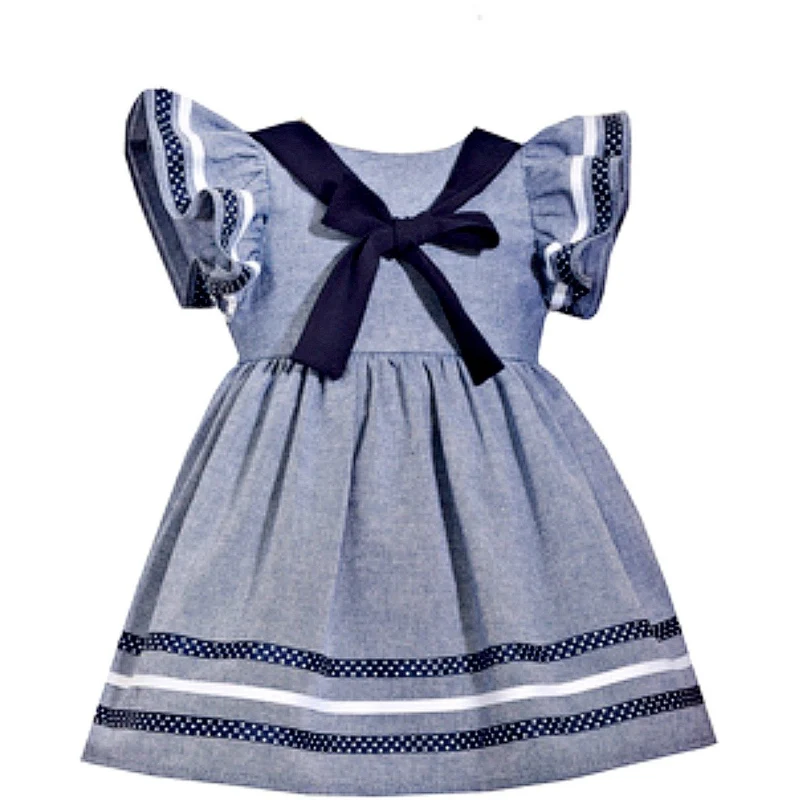 Girls Blue Chambray Nautical Easter Dress