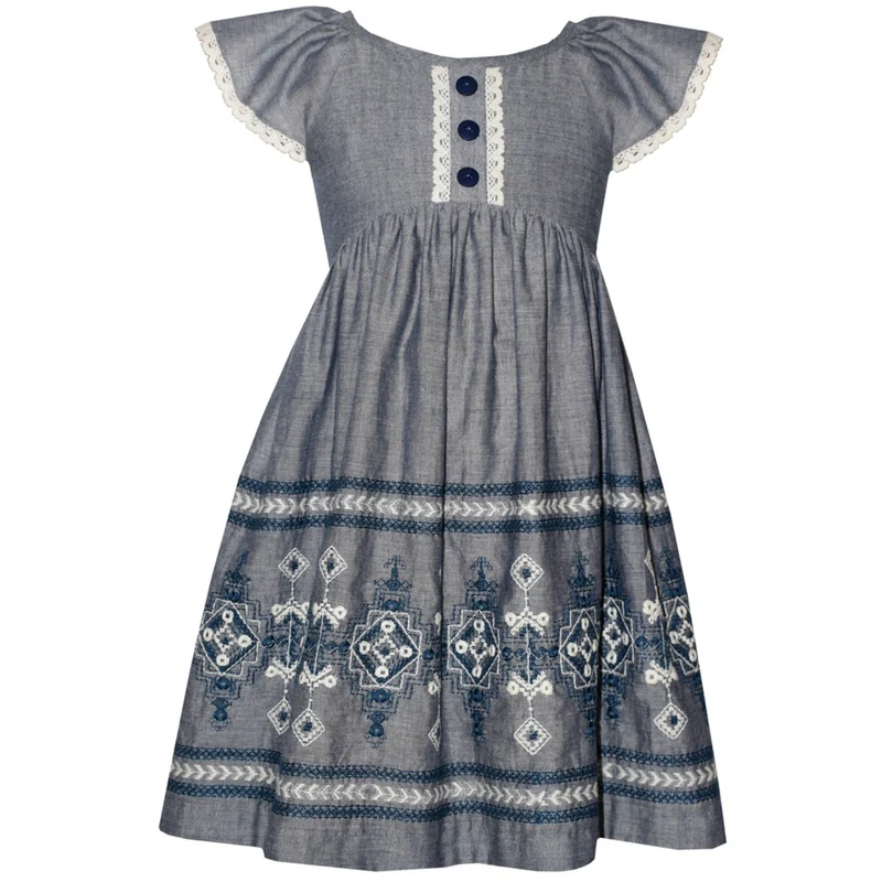 Bonnie Jean Girls Chambray Embroidered Dress Size 5