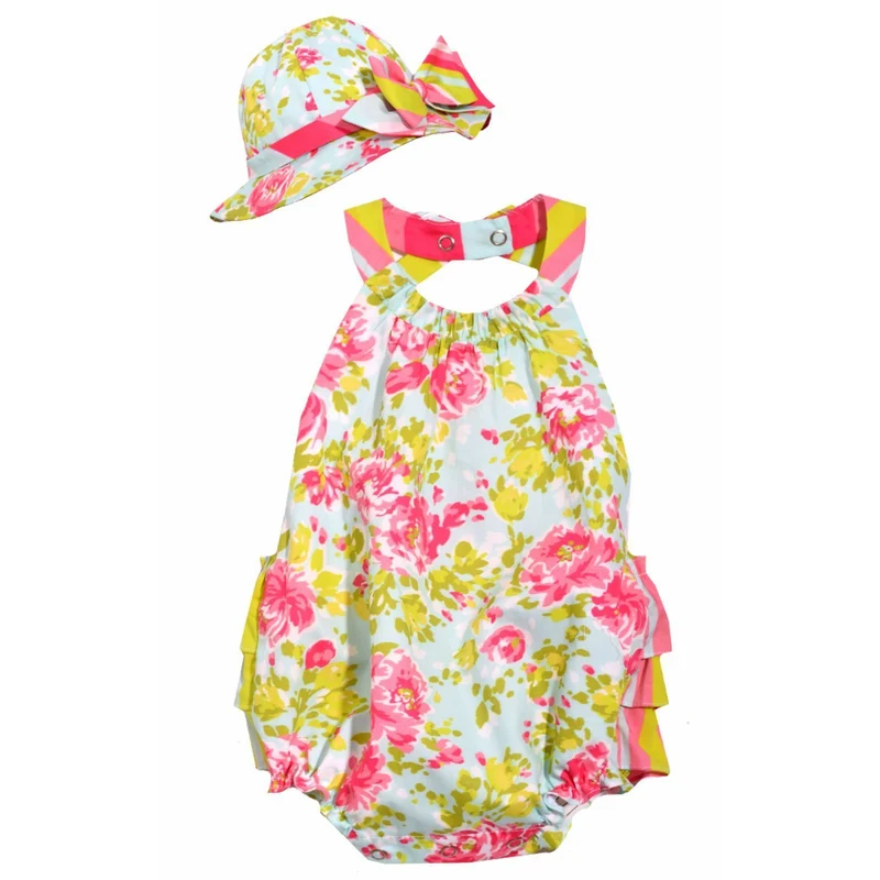 Baby Sunsuit Halter Floral Bubble with Sunhat