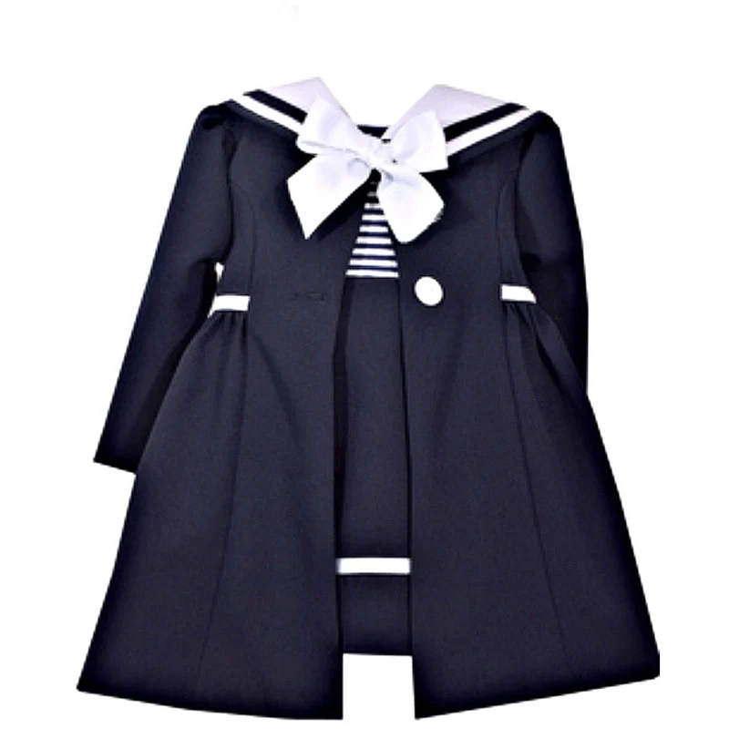 Toddler Baby Girls Cute Navy Nautical Coat And Dress Set