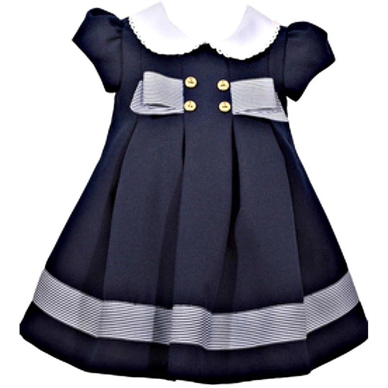 Toddler Baby Girls Cute Collar Navy Nautical Pleat Dress