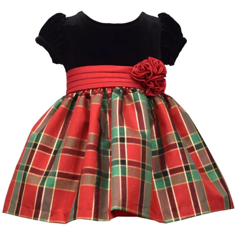 Baby Girls Christmas Dress Tartan Plaid Taffeta