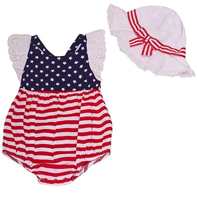 Baby Girls 4th of July Stars and Stripes Patriotic Bubble Outfit