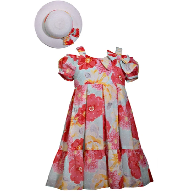 Girls Floral Easter Dress With Sunhat Size 14
