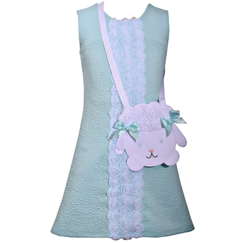 Girls Easter Dress Aqua Dress With Lamb Purse