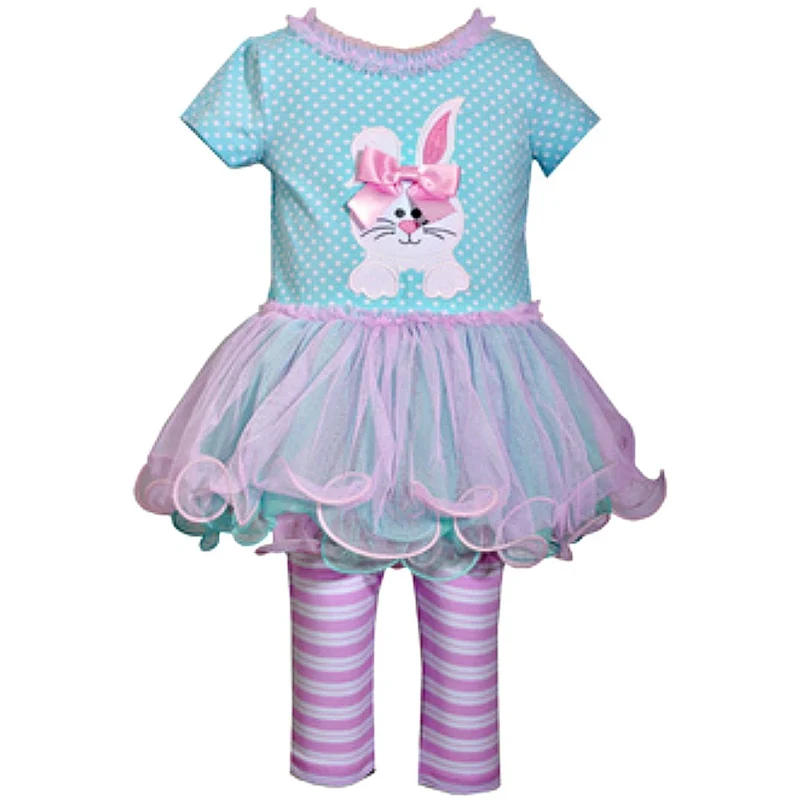 Baby Girls Aqua Bunny Easter Leggings Set