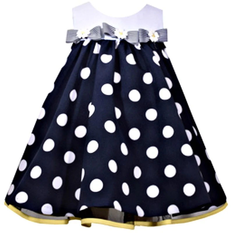 Toddler Baby Girls Adorable Navy Dot Empire Nautical Dress