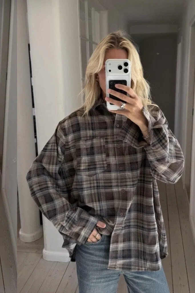Neo Noir - Dalma Flannel Check Shirt 171678 - 189 - Warm Grey