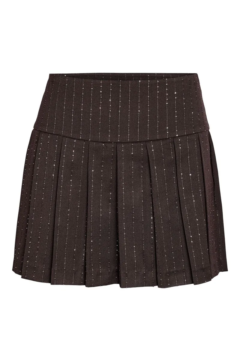 Noisy May - Nmcelia Rhinestone Pleat Skirt - 5143197 Chocolate Brown Sequin Pinstripes
