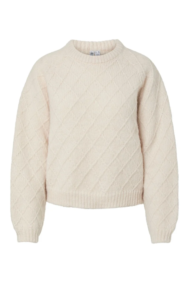 Pieces - Pcairy Ls O-Neck Knit - 5058932 Whitecap Gray Squared Structure
