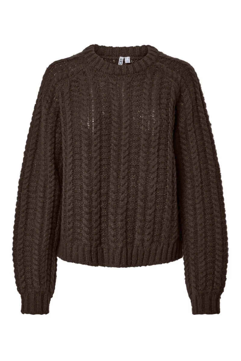 Pieces - Pcairy Ls O-Neck Knit - 5130574 Hot Fudge Cabel Structure