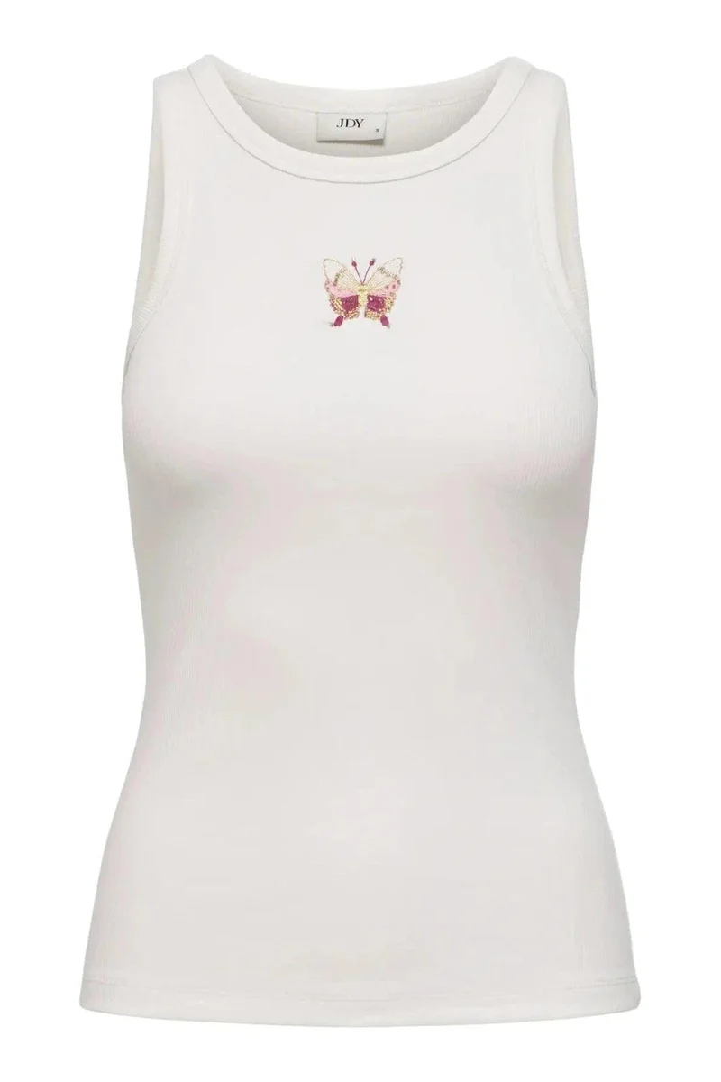 JDY - Jdytulle Life Emb Tank Top - 4969487 Cloud Dancer Emb Butterfly