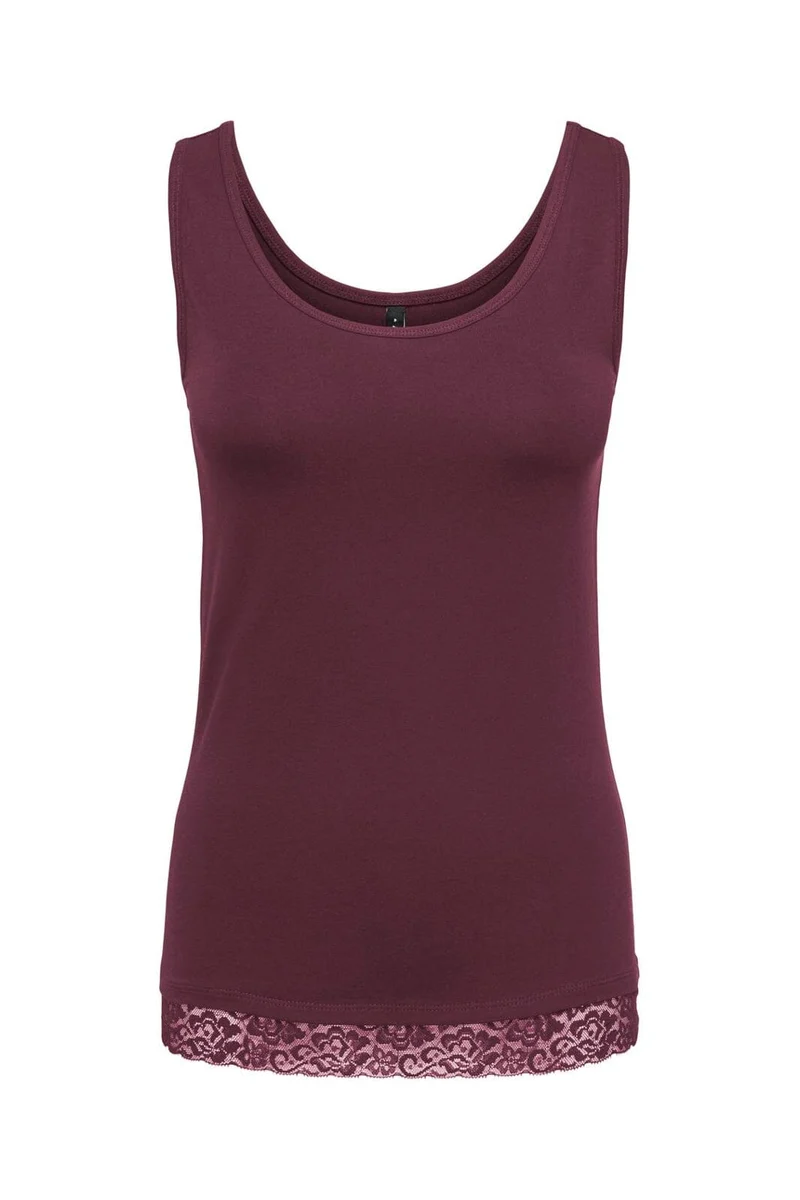 Only - Onllive Love S/L Tank Top Lace Detail - 5194534 Fig Tone In Tone Lace