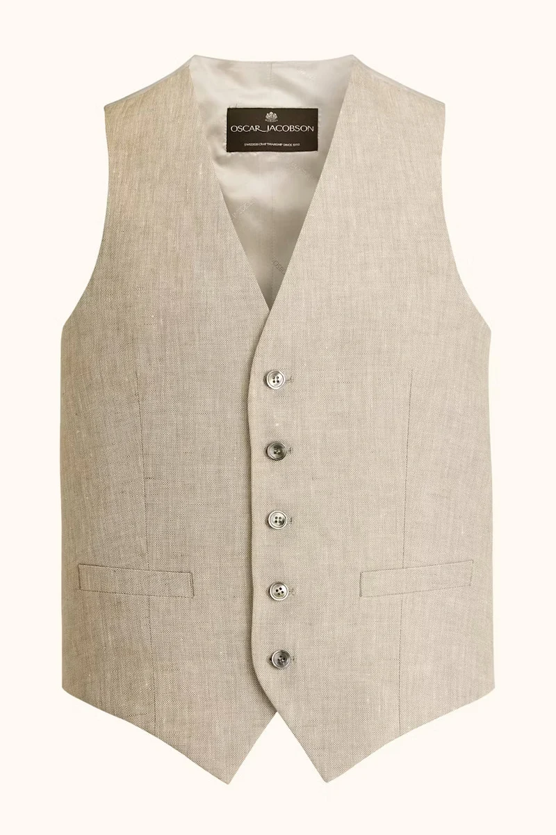 OSCAR JACOBSON Carlo Linen Waistcoat - Beige