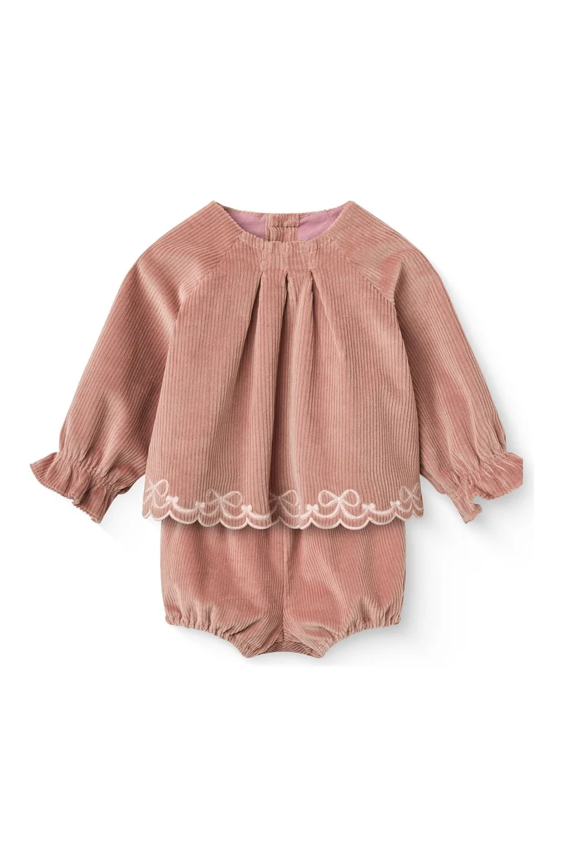 Corduroy Baby Set w. Embroidery - Winter Rose