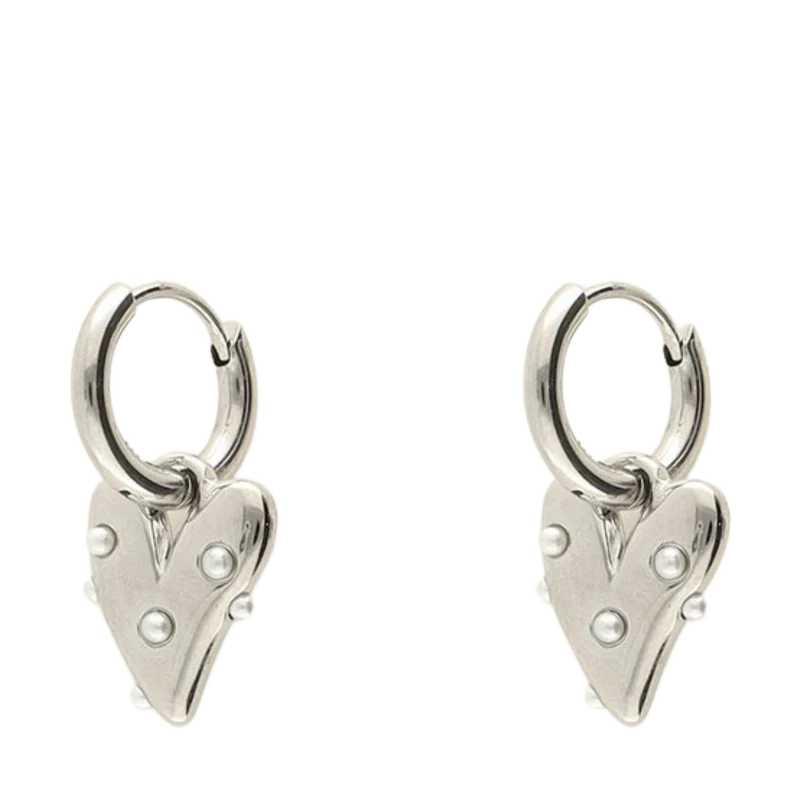 Earrings Heart With Pearls - Silver