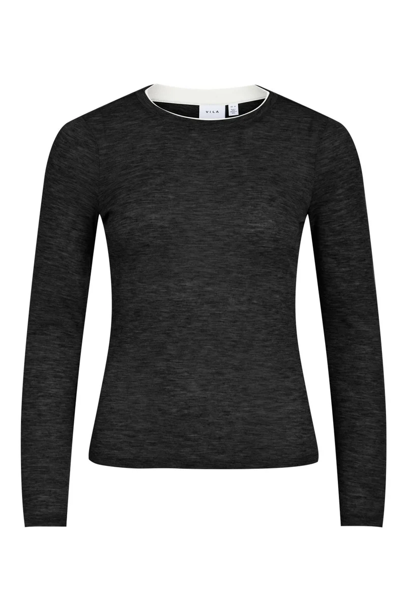 Vila - Vielianne O-Neck L/S Top - 5210552 Black Beauty Snow White