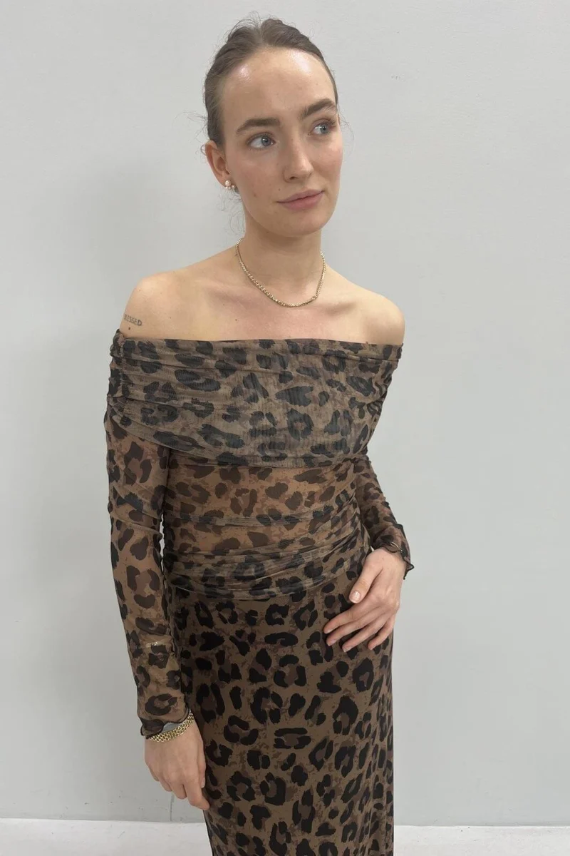 Jjxx - Jxminna Mesh Ls Off Shoulder Top - 4693341 Tigers Eye Leo