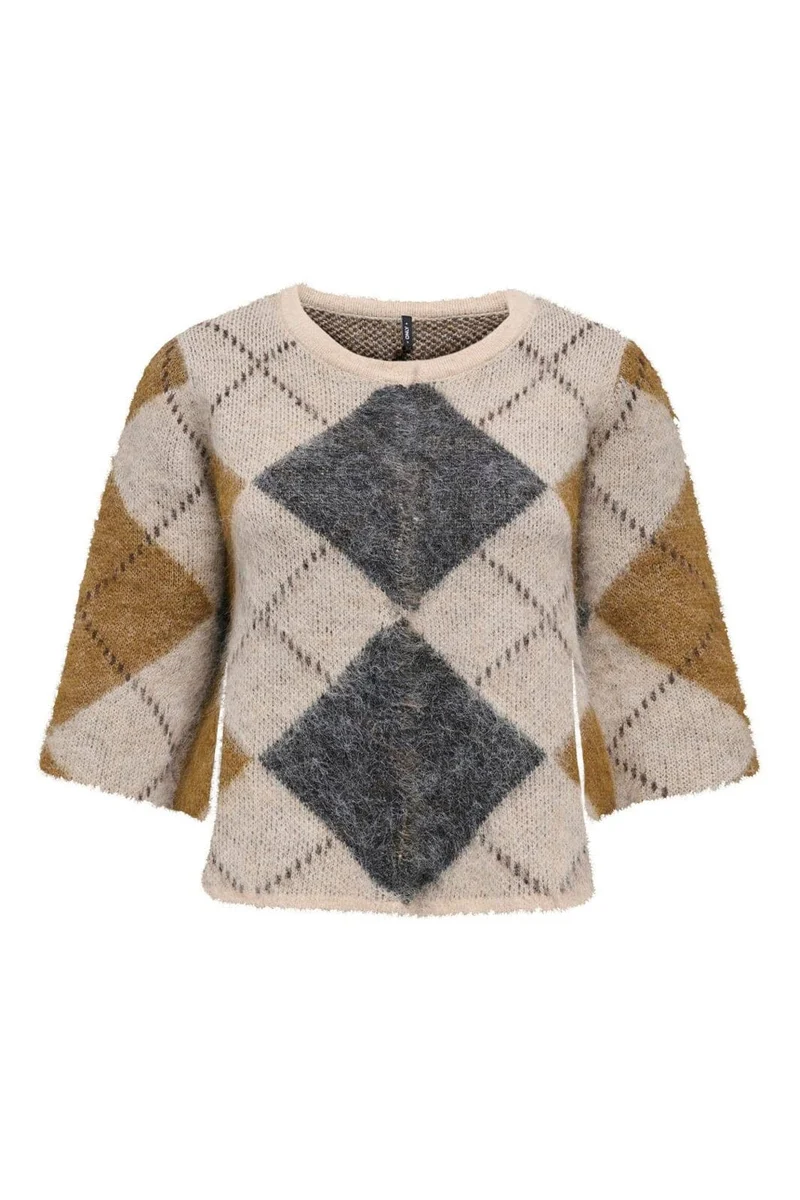 Only - Onlnoeme Ss Pattern O-Neck Knt - 5137194 Oatmeal Argyle/Dgm/Breen/Bracken/Mel