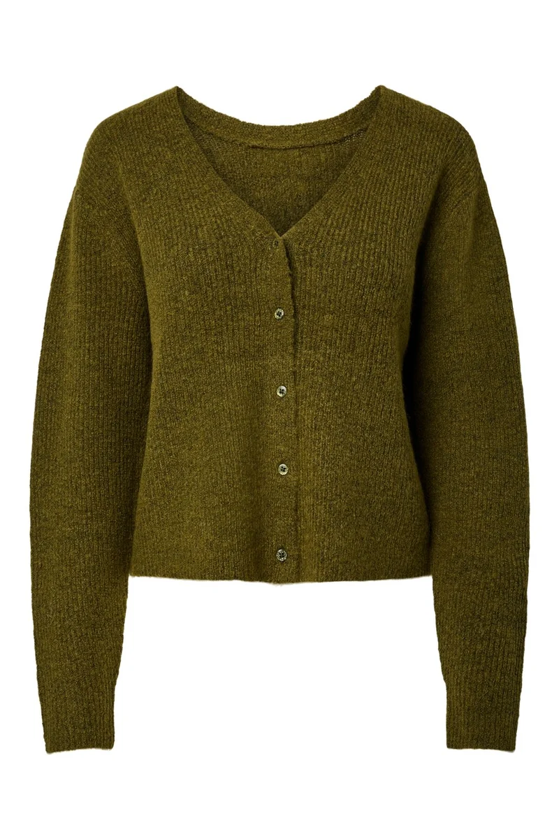 Pieces - Pcelli Ls Knit Cardigan Fc - 5068101 Avocado Tone In Tone Glitter Buttons