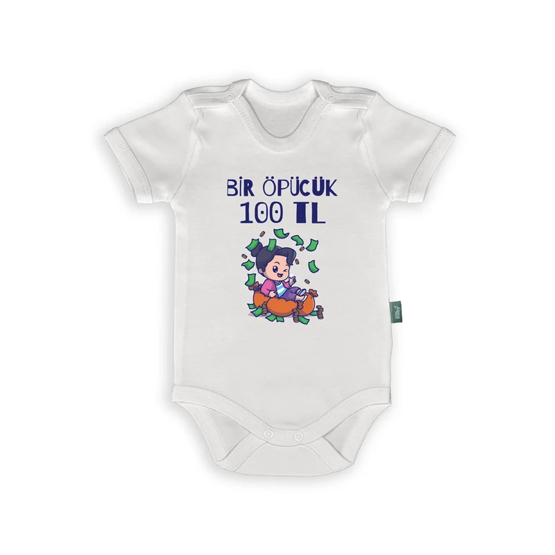 Rompertje met Tekst – Grappige Romperset “Bir Öpücük 100 TL” met Jongen & Meisje Illustratie – Cadeau voor Nieuwe Ouders