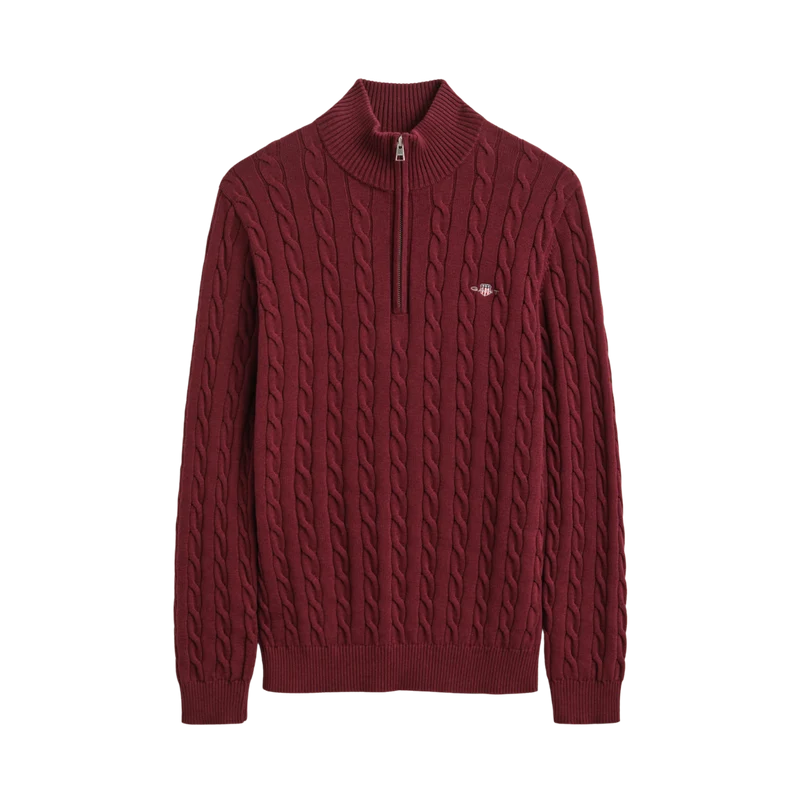 Cable Knit Half-Zip Sweater - Deep Grape Wine