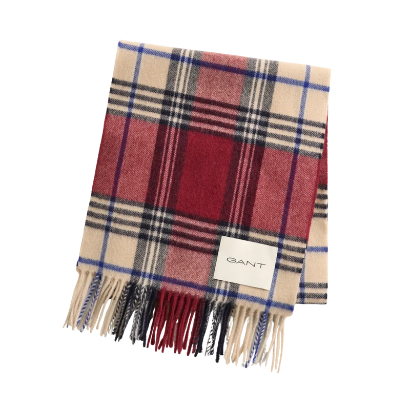 Checked Wool Scarf - Plumped Red