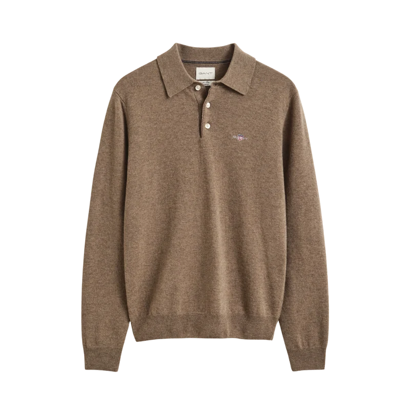 Superfine Lambswool Polo - Lt Brown Melange