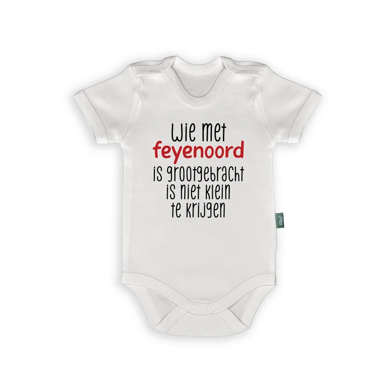 Rompertje met Tekst – "Wie met Feyenoord is Grootgebracht" – Stoer Babykleding voor Kleine Fans