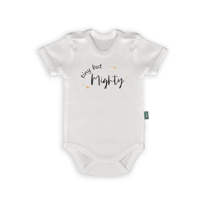 Romper met Tekst – "Tiny but Mighty" – Prematuur Babykleding Cadeau Idee