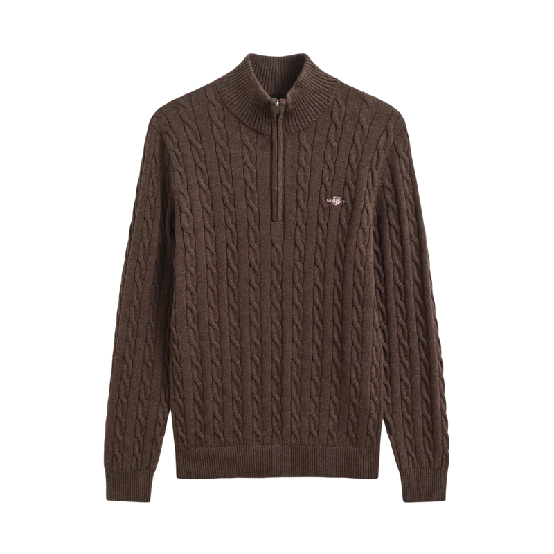 Cable Knit Half-Zip Sweater - Black Brown Melange