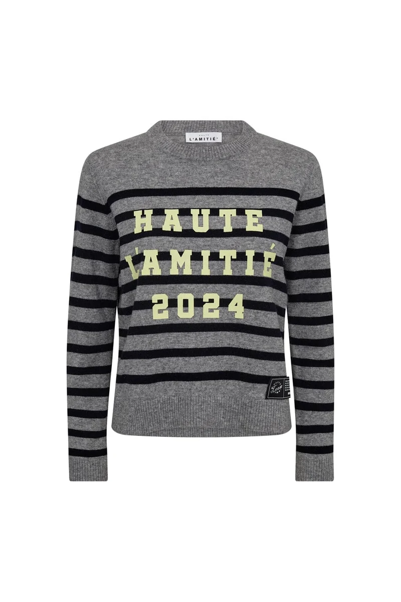 Haute L'Amitié - Cash Ls Stripe Logo Knit Hl10261 - Light Grey Melange