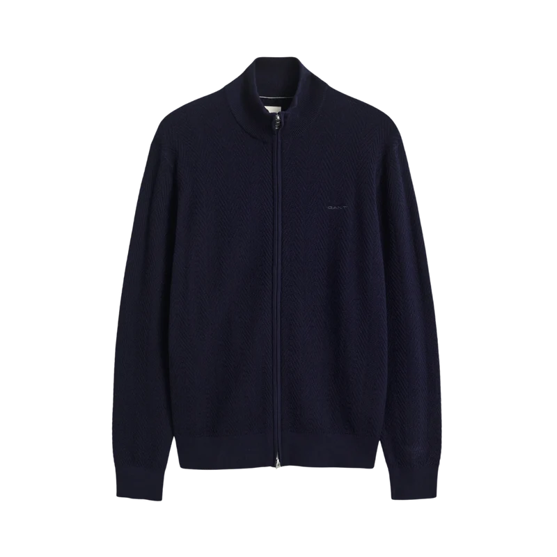 Herringbone Texture Zip Cardigan - Evening Blue