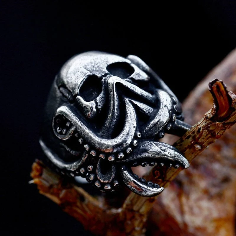 Punk Octopus Skull Ring för män
