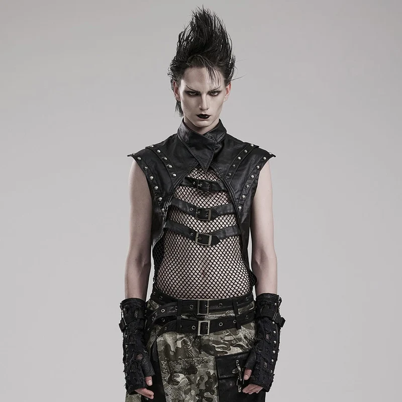 Punk Splice Mesh konstläderväst för män