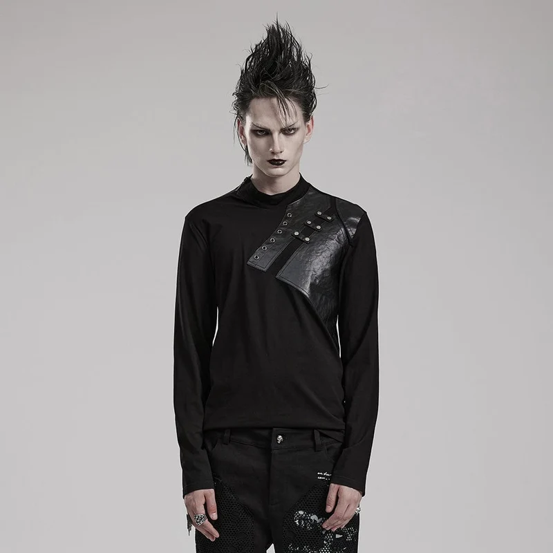 Punk skarvskjorta i konstläder för män