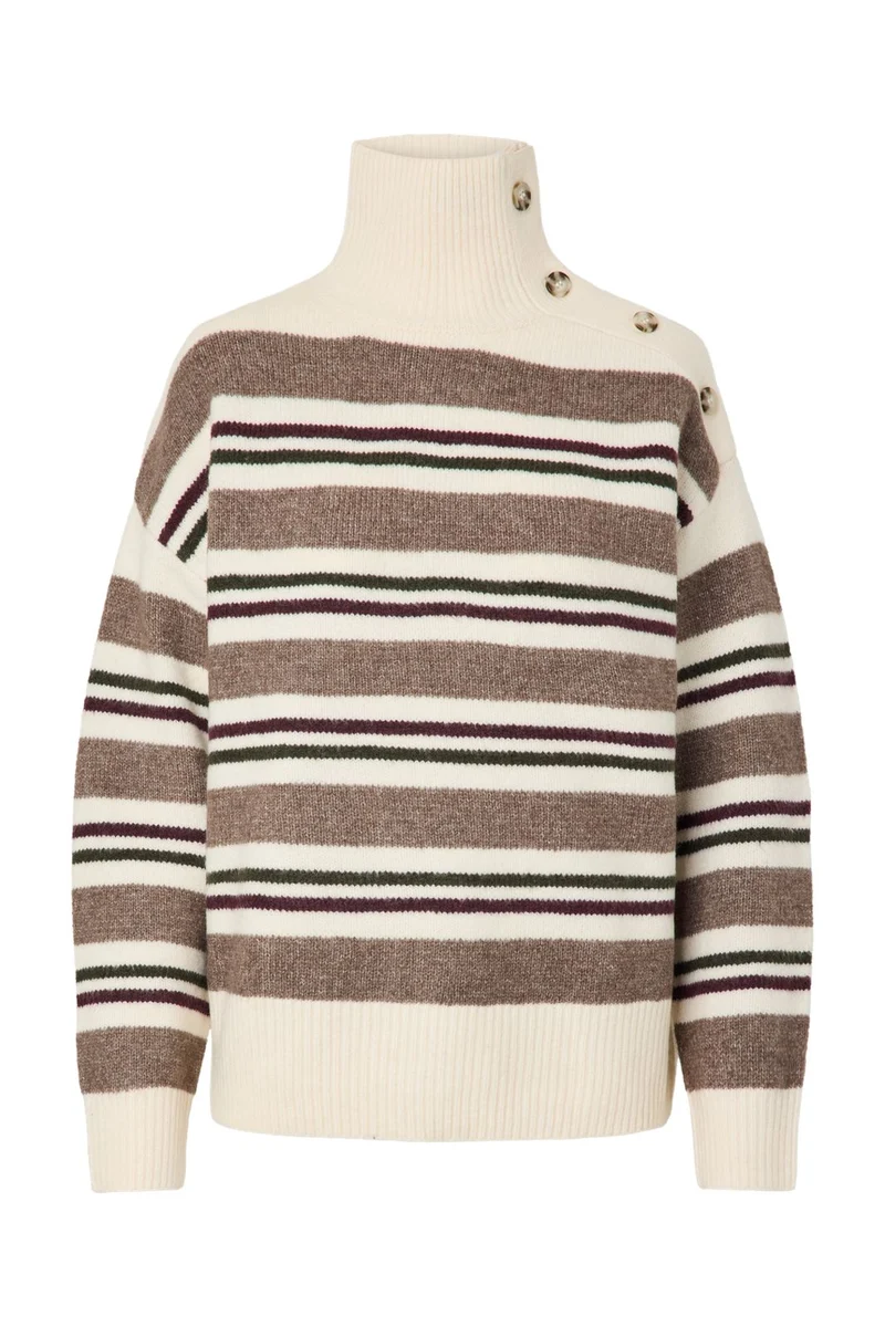 Pieces - Pcaico Ls Button High Neck Knit - 5060676 Whitecap Gray Winetasting + Coffee Quartz + Forrest Night