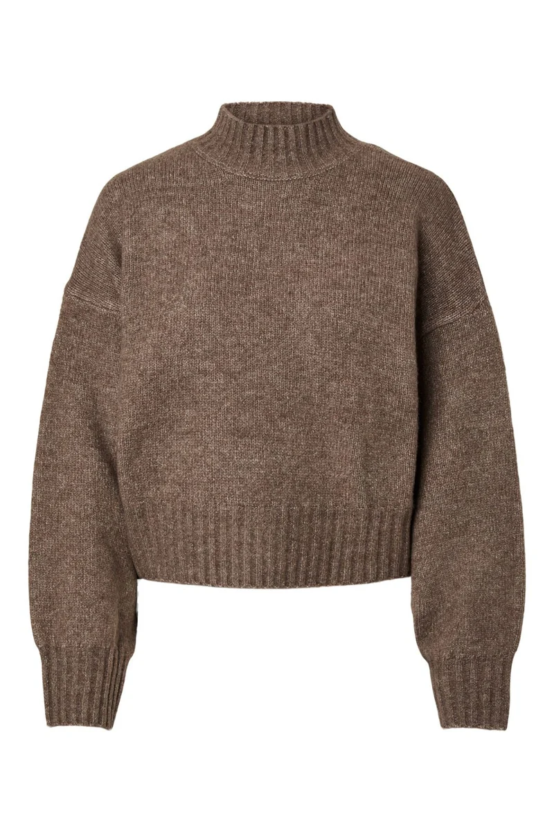 Pieces - Pcaico Ls Short High Neck Knit - 5060672 Coffee Quartz Melange
