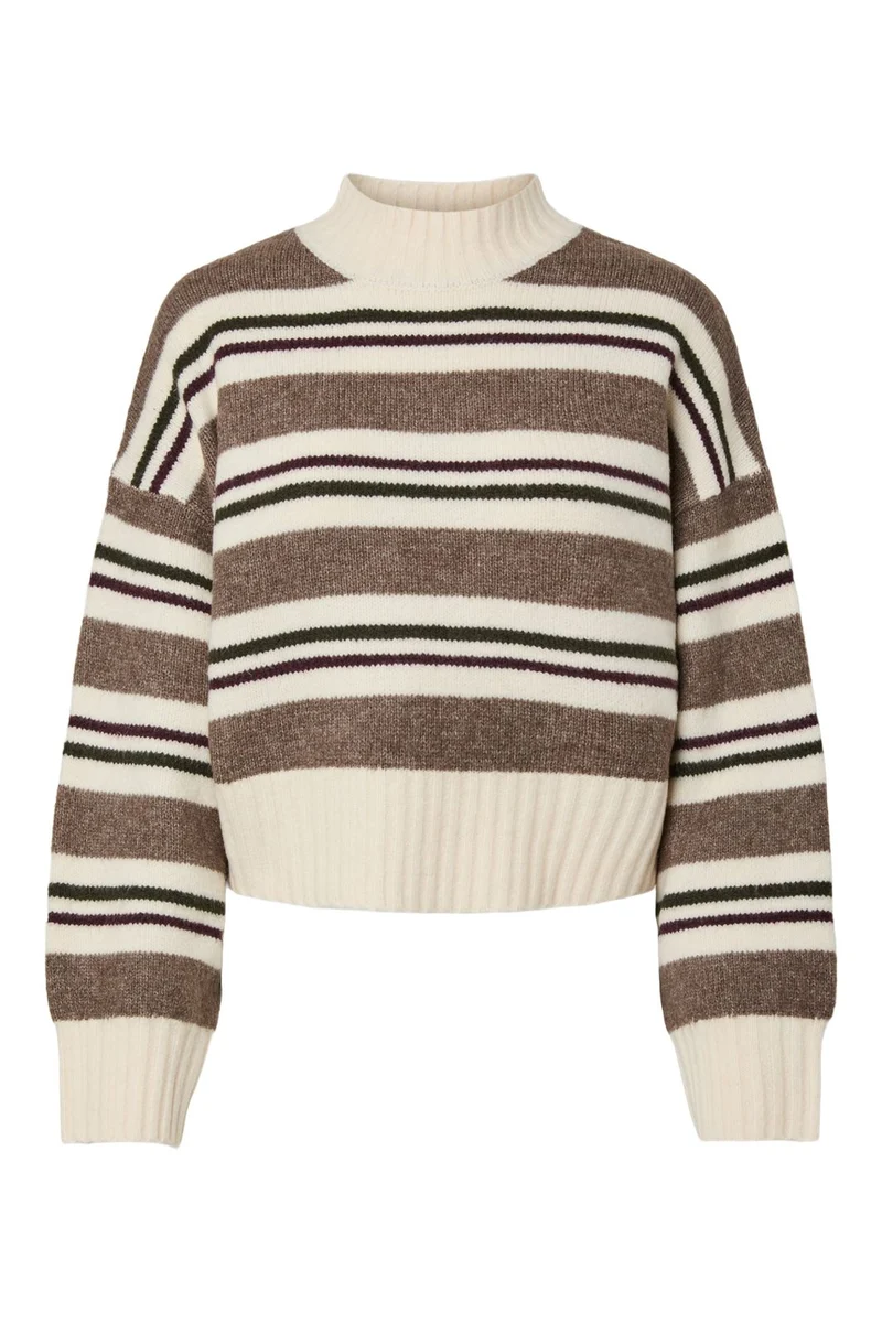 Pieces - Pcaico Ls Short High Neck Knit - 5060673 Whitecap Gray Winetasting + Coffee Quartz + Forrest Night
