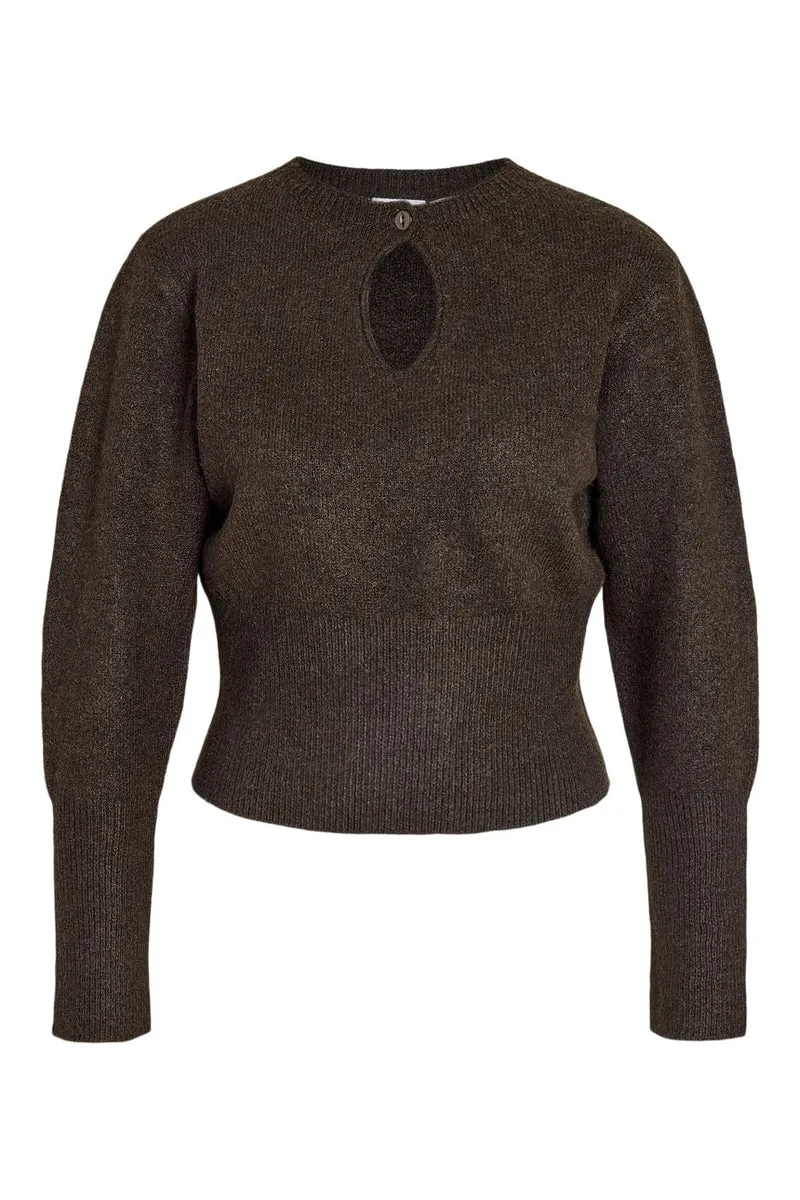 Noisy May - Nmsloan L/S O-Neck Keyhole Knit - 5138502 Chocolate Brown