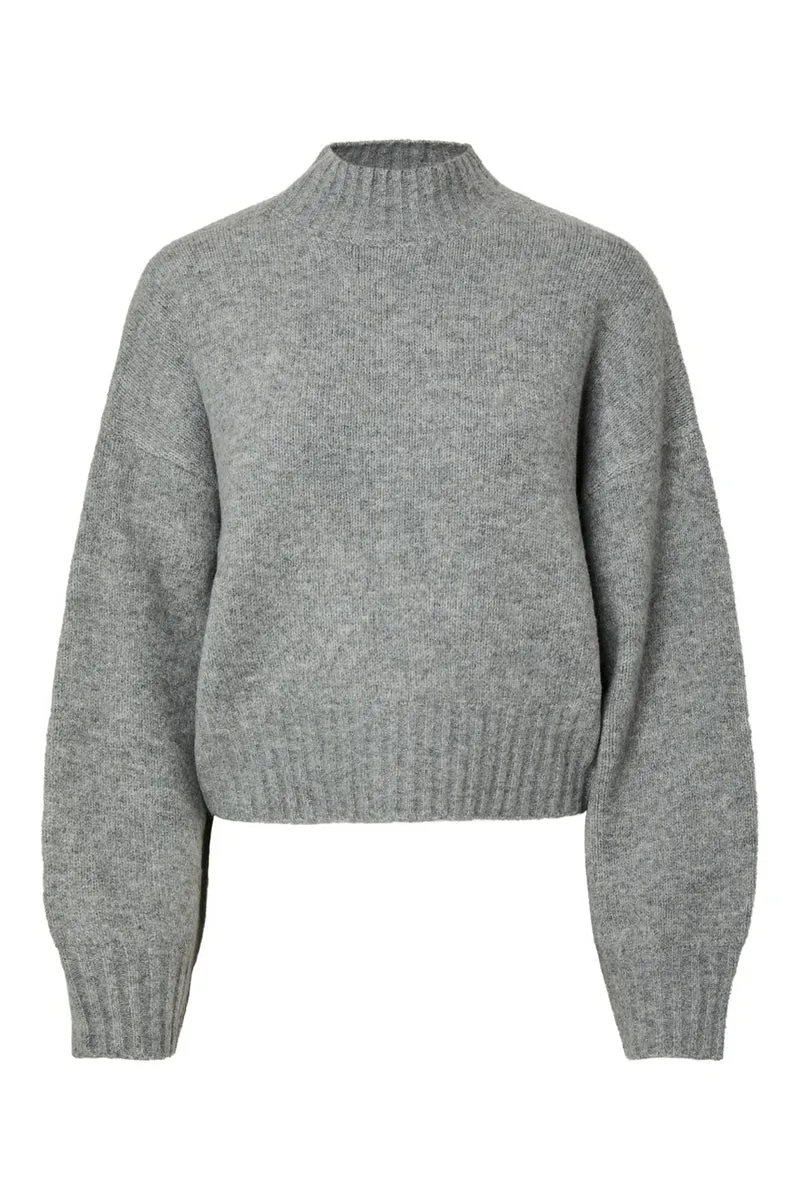 Pieces - Pcaico Ls Short High Neck Knit - 5075505 Medium Grey Melange