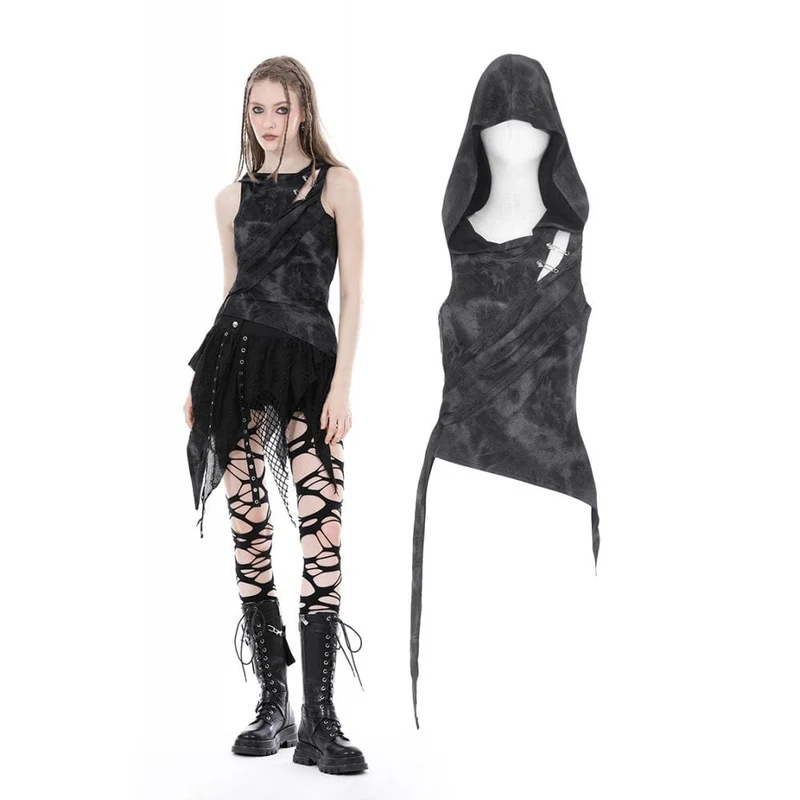 Dampunkväst med irregular cutout med huva