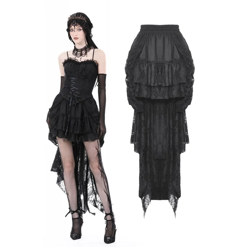 Gothic, okantad okantad hög-låg kjol för kvinnor